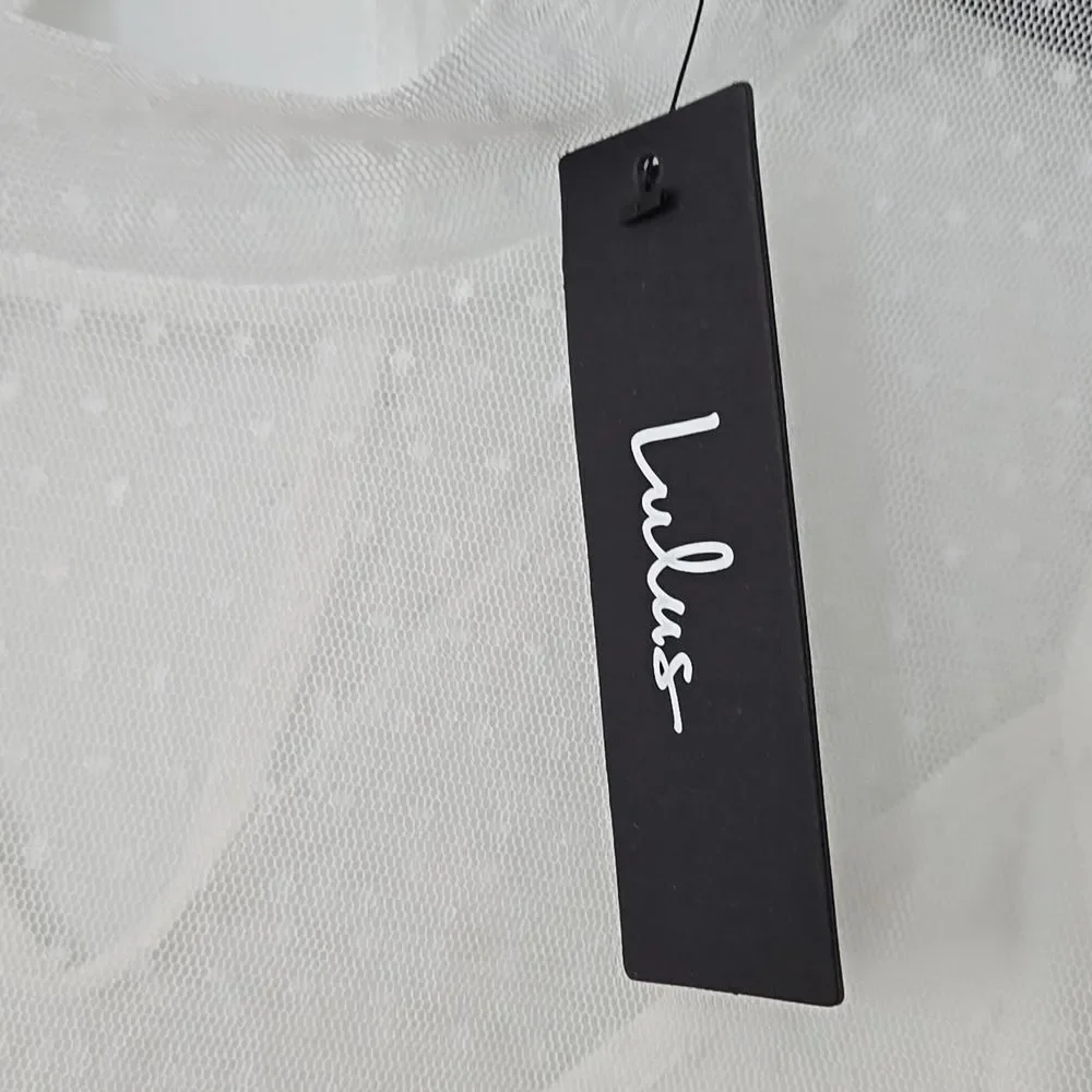 NWT Lulus Immaculate Charisma White Mesh Feather Long Sleeve Mini Dress Large